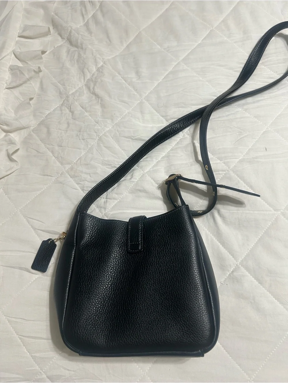 Coach Black Pebbled Leather Crossbody Bag with Gold-Tone Hardware